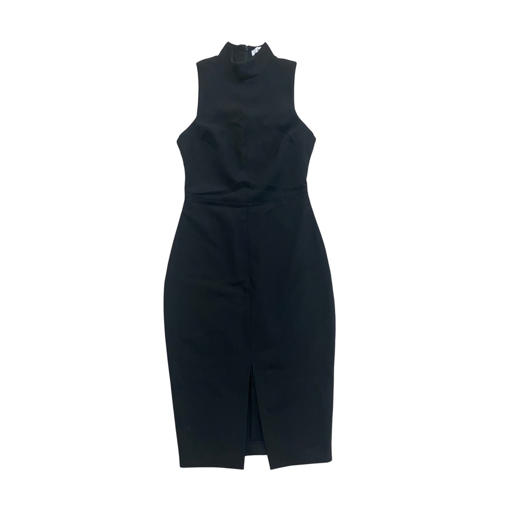 LIKELY Black Sleeveless Mock Neck Bodycon Midi Dress Front Slit Womens‎ Size 2